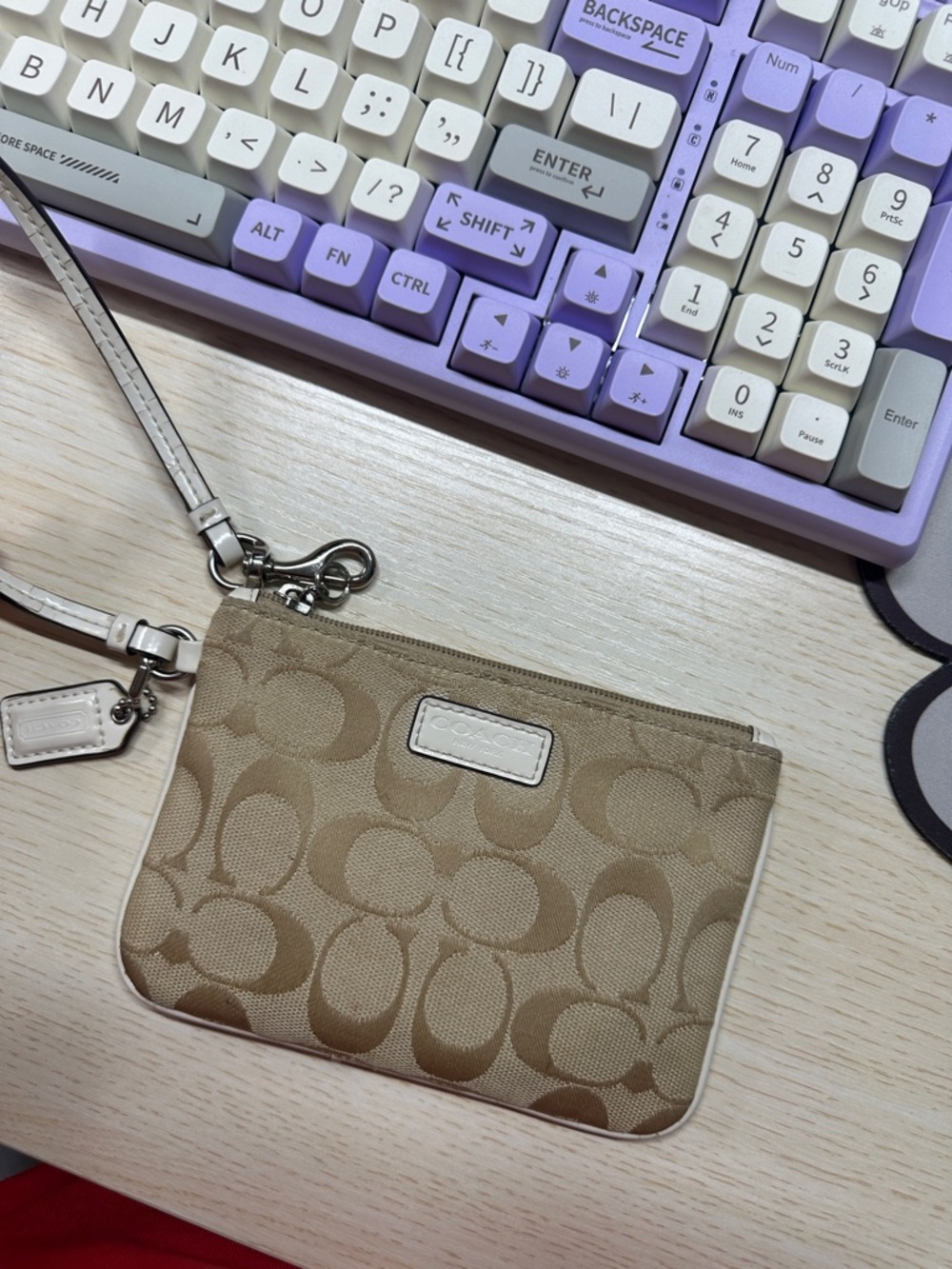 Coach Khaki and Chalk Signature Canvas Wristlet